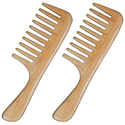 2 Pcs Wooden Wide Tooth Comb for Women Men, Anti-static Detangling Hair Comb Styling Comb for Curly Fine Straight Wet Dry Hair, Natural Bamboo Comb