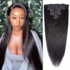 Alisfeel Seamless Clip In Human Hair Extensions 10A Brazilian Straight Clip In Hair Extension Human Hair for Black Women Unprocessed Seamless Clip Ins 135g 8 Pieces/Pack (20 Inch, Straight)