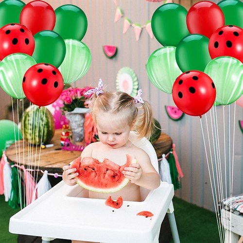 Gejoy Watermelon Balloons for Watermelon Party Decorations 10 Inch Red and Green Watermelon Latex Balloon for Summer Themed Birthday Baby Shower Wedding Party Decoration (48 Pieces)