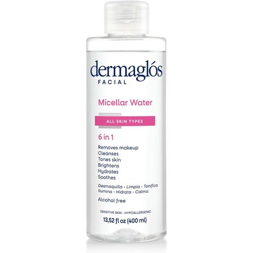 Dermaglós Micellar Water for All Skin Types Even Sensitive | All In 1 Hydrating Facial Cleanser & Makeup Remover, Brightening, Soothing, Gentle Face Toner | Alcohol-Free Formula | 13.52 Fl Oz