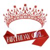 AOPRIE Birthday Girl Sash for Women Guardian Soldiers Birthday Crown for Women Birthday Tiara for Women Birthday Girl Headband Princess Crown Rhinestone Happy Birthday Accessories Red