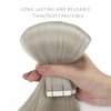 Lacer Tape in Hair Extensions Silky Straight Silver Grey Adhesive Tape in Hair Extensions 100 Percent Remy Human Hair Soft Glue in Brazilian Hair Extensions 20 Pcs 50 Grams 22 Inch