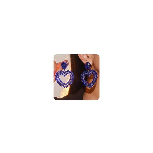 Jumwrit Shiny Blue Rhinestone Long Love Heart Dangle Drop Earrings Sparkle Crystal Teardrop Stud Earrings Chunky Geometry Chandelier Earrings Fashion Statement Jewelry Gift for Women