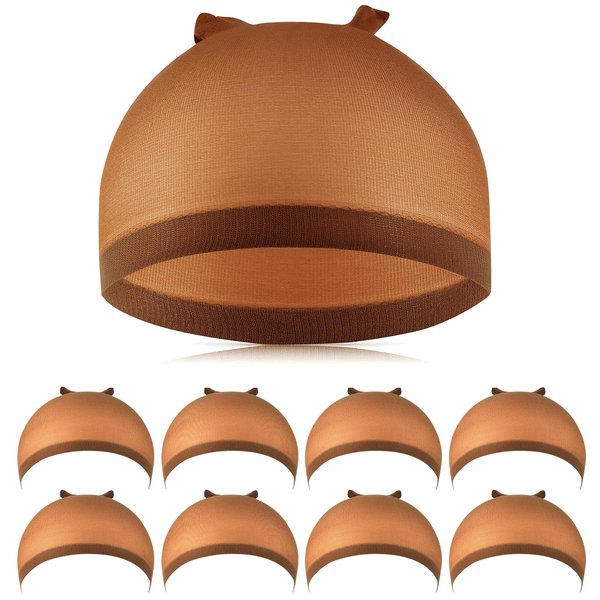Wig Caps for Women, IKOCO 8Pcs Brown Wig Cap for Lace Front Wig Caps Bulk Stretch Nylon Stocking Caps for Wigs