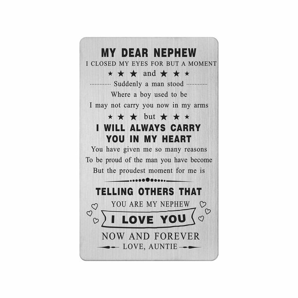 Yobent Nephew Card from Auntie, Happy Nephew Birthday Gift Card, Personalized Nephew Graduation Present Wallet Card, I Love My Nephew Gift, Valentine's Day Christmas Card for Favorite Nephew