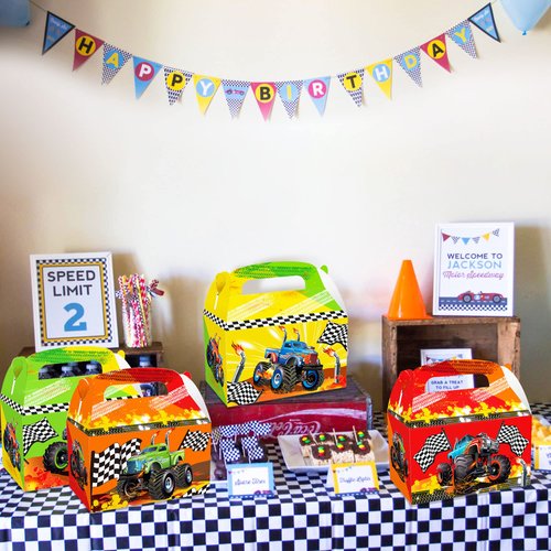 Roaring Good Time 12 PCS Monster Trucks Party Favor Boxes Monster Trucks Party Supplies Monster Trucks Party Favors Monster Trucks Tablecloth Monster Trucks Birthday Decoration