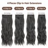 ZRQ Clip in Hair Extensions 4PCS 20 Inch Clip Ins Long Wavy Curly Hair Extension Soft Synthetic Hair Extension Fiber Thick Hairpieces (1B#, 20 Inch)