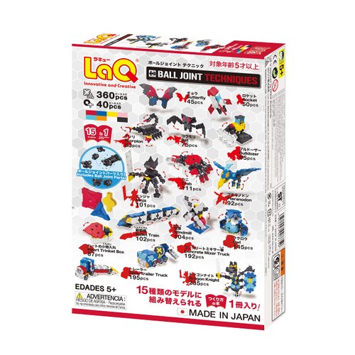 LaQ Ball Joint Techniques | 400 Pieces | 15 Models | Age 5+ | Creative, Educational Construction Toy Block | Made in Japan