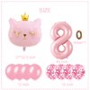 Cat Birthday Decorations, Cat Balloons, Pink 8 Balloon Number, Cat Themed Birthday Party Decorations, Number 8 Balloon for Pink Birthday Decorations