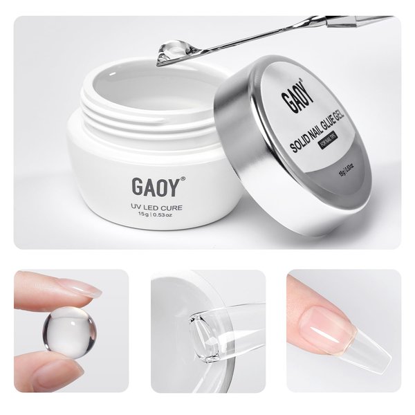 GAOY Solid Nail Glue Gel for Nail Tips, 15g Solid Nail Gel, Solid Nail Glue for Press On Nails, False Nail Tips and Acrylic Nail Tips, UV Light Cure