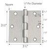 Design House 181479 Square Corner Steel Door Hinge Door Hardware Door Hinges Interior Doors, 3.5" x 3.5", Satin Nickel, 3Pack