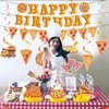 Refavor Pizza Birthday Party Decorations, Pizza Happy Birthday Banners Hanging Swirls and Honeycomb Centerpieces Decor, Pizza Themed Ceiling Table Decoration Supplies