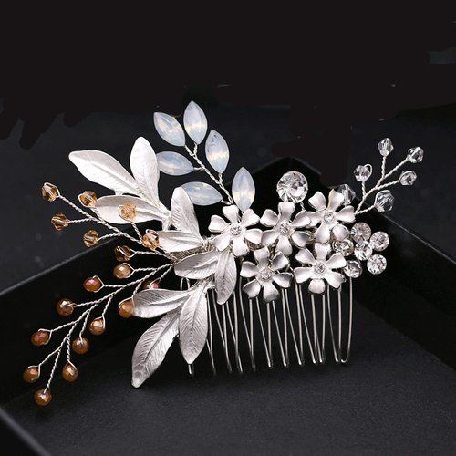 Ayliss Bride Wedding Hair Comb Rhinestone Bridal Hair Accessories Flower Crystal Bridal Side Combs Headpiece Bridesmaids (Silver)