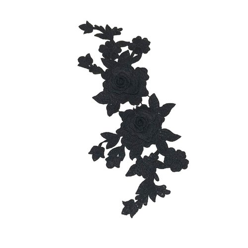 MMvolesy 1 Pc Black 3D Lace Roses Flowers Embroidery Sew On Patches Sewn Applique Embroidered DIY Clothes 11 * 4 Inch