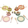 Giant bean 27PCS Wooden Toy Plates and Dishes for Kitchen Set,Montessori Kitchen Toys for Girls and Boys, Wooden Play Kitchen Accessories