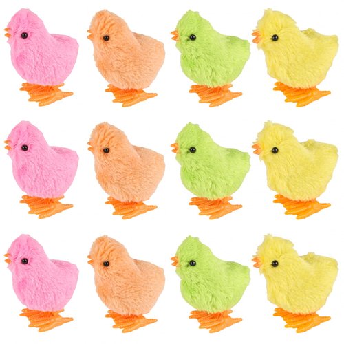 3 otters 12PCS Wind Up Chick Toys, Colorful Wind-Up Jumping Cute Chicken Plush Chicks Toys for Kids Goodie Bags Treasure Chest Party Favors Gifts