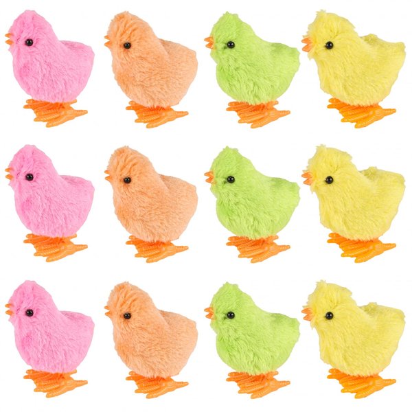 3 otters 12PCS Wind Up Chick Toys, Colorful Wind-Up Jumping Cute Chicken Plush Chicks Toys for Kids Goodie Bags Treasure Chest Party Favors Gifts