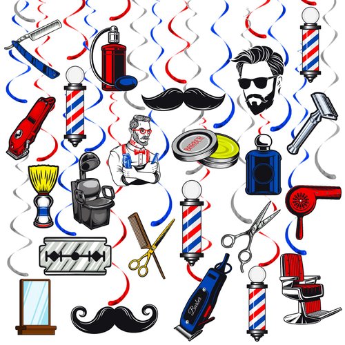 Barber Party Hanging Swirls Barber Hairstylist Birthday Party Supplies Barbershop Ceiling Swilrs Decorations Barber Theme Cutout Streamers for Haircut Salon Party Hanging Decor
