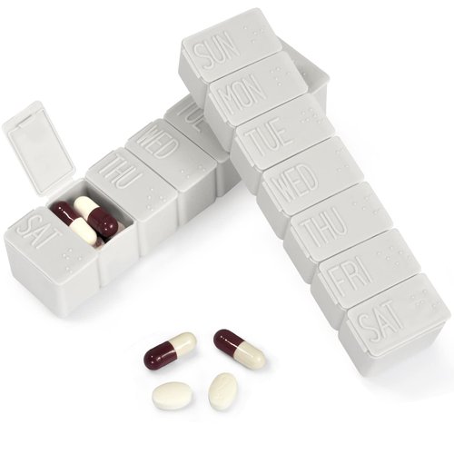 Pill Organizer-Pill Boxes for Travel, 7 Day with Braille Pill case Vitamins Fish Oil Supplements, Medication Organizer Dispenser for Fish Oils, Vitamin Holder Supplement (Gray)
