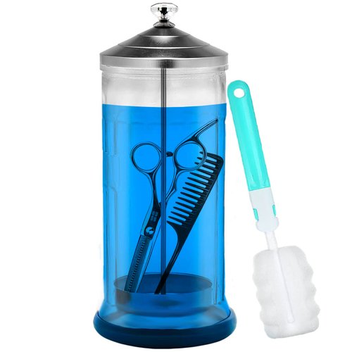 Salon Barber Disinfectant Jar, 50Oz Glass Disinfecting Jar with Removable Filter Tray for Nail Tools and Barber Supplies, Salon Jar Manicure Jar with Cleaning Sponge