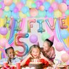 Hi Five Birthday Party Decorations for Girls, 5th Birthday Decorations Happy Birthday Backdrop Pastel Balloons Garland Arch Kit Iridescent Hi Five Number 5 Foil Balloon for Girl Birthday Party