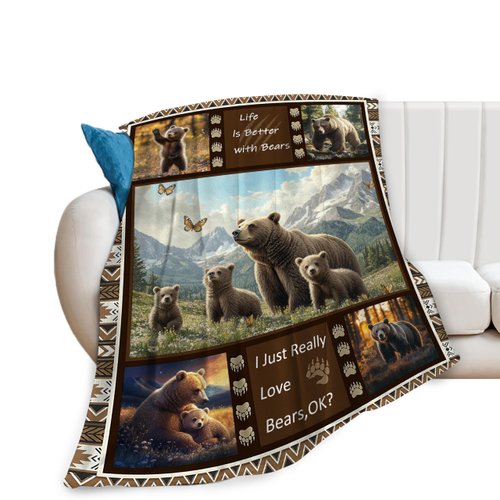 Bear Blanket Wildlife Throw Blankets for Boys Girls Nature Bears Fleece Cozy Flannel Throws Warm Soft Fuzzy Plush Stuffed Animal for Sofa Bed Decor Gifts for Bear Lovers Kids Men Women 50"x40"