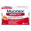Mucinex Sinus Max Severe Congestion & Pain Relief, Maximum Strength Nasal & Sinus Relief, Decongestant for Adults, Acetaminophen Pain Reliever, Guaifenesin Expectorant and Mucus Removal, 20 Caplets