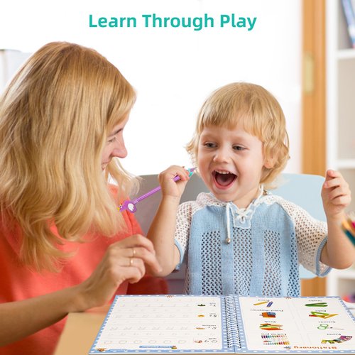 Full Set Handwriting Practice Kit, Reusable Copybooks for Kids, Children's Writing Practice Books, Grooved Handwriting Workbooks with Pencil Grips, Writing Aid for Preschool Kindergarten