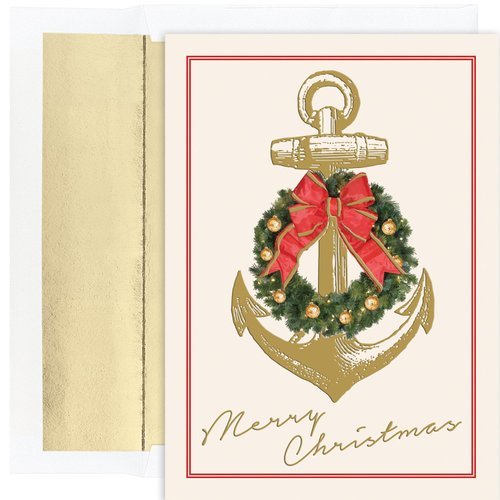 Masterpiece Studios Warmest Wishes 18-Count Christmas Cards and Gold Foil Lined Envelopes, Nautical Christmas