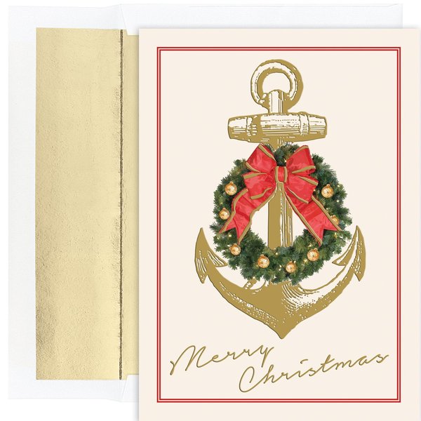 Masterpiece Studios Warmest Wishes 18-Count Christmas Cards and Gold Foil Lined Envelopes, Nautical Christmas