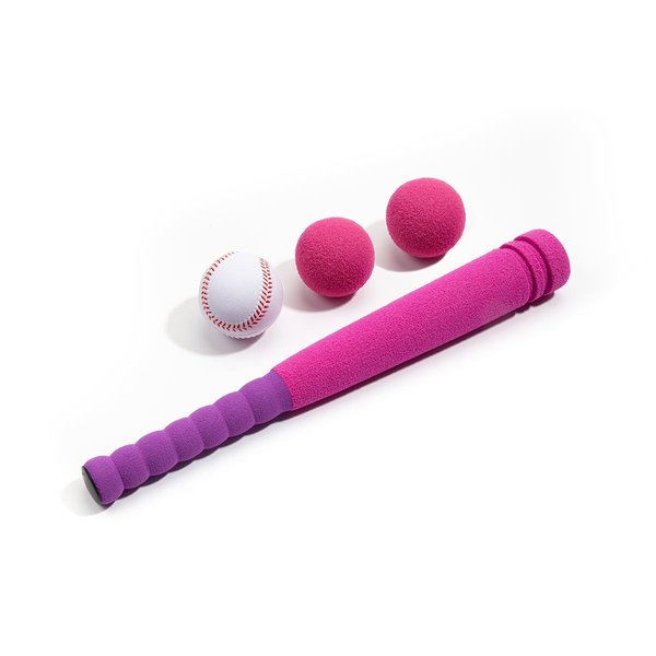 Lemito [Mini Size] 16" Foam Kids Sports Baseball Bat Set+ 3 Soft Balls + Storage Bag Included, Gift for Toddlers 3 Years Old Hitting Indoor Outdoor Playing, Pink