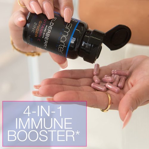 (3 Pack) Smarter Elderberry Capsules + Vitamin C + Ginger & Zinc, Herbal Supplement for Immune Support, Powerful Black Elder Berry Extract Antioxidant Vitamin, 180 Vegan Pills