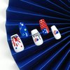 4th of July Press on Nails，Independence Day Medium Long Coffin Fake Nails，Acrylic Full Cover False Nails With American Flag and Red Blue Star Design，Natural Stick On Nails 24pcs
