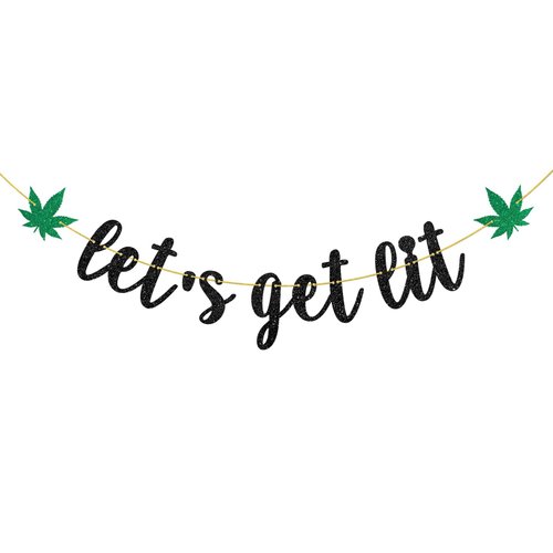 Helewilk Let's Get Lit Banner, Marijuana Theme Birthday/420 Birthday/Dope Birthday Party Decoration, Marijuana Pot Leaves Garland for Dope Birthday Weed 420 Party Supplies