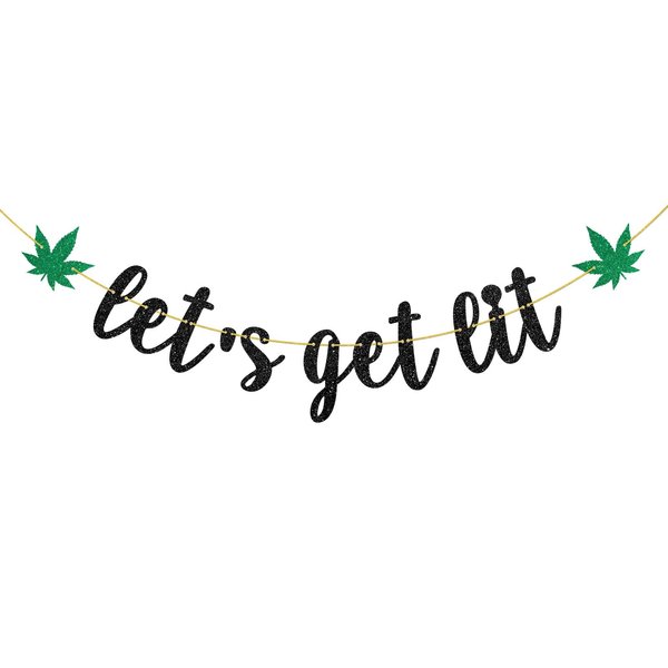 Helewilk Let's Get Lit Banner, Marijuana Theme Birthday/420 Birthday/Dope Birthday Party Decoration, Marijuana Pot Leaves Garland for Dope Birthday Weed 420 Party Supplies