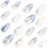 BABALAL Blue Press on Nails Medium Almond Fake Nails Sliver Chrome Bow Glue on Nails 3d Heart Charm Acrylic Nails Y2k Rhinestone Glitter Stick on False Nails 24Pcs Stiletto Nails Press on