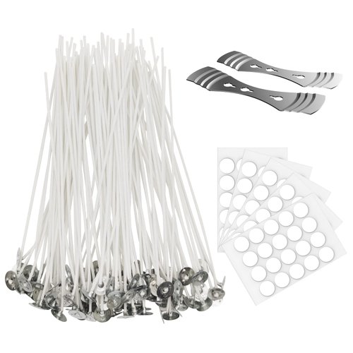 Ohcans 100 Pcs Cotton Candle Wick 6'',Wicks Coated with Paraffin Wax, 100PCS Candle Wick Stickers and 2PCS Metal Candle Wick Holders for Candle Making, Suit for Soy Beeswax Candle Making DIY