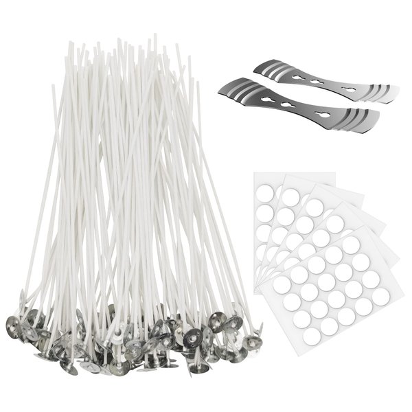 Ohcans 100 Pcs Cotton Candle Wick 6'',Wicks Coated with Paraffin Wax, 100PCS Candle Wick Stickers and 2PCS Metal Candle Wick Holders for Candle Making, Suit for Soy Beeswax Candle Making DIY