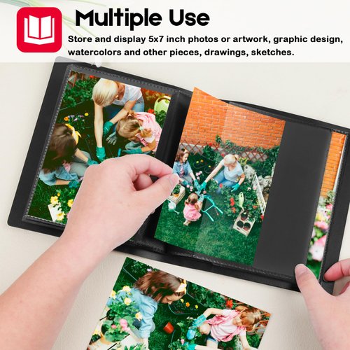 Aevdor Photo Album 5x7 Holds 64 Photos Black Inner Pages with Strong Elastic Band, Small 5x7 Photo Album, Mini Picture Book for 5x7 Artwork, Photos, Kids Art Storage, Postcards, Drawings (Black)