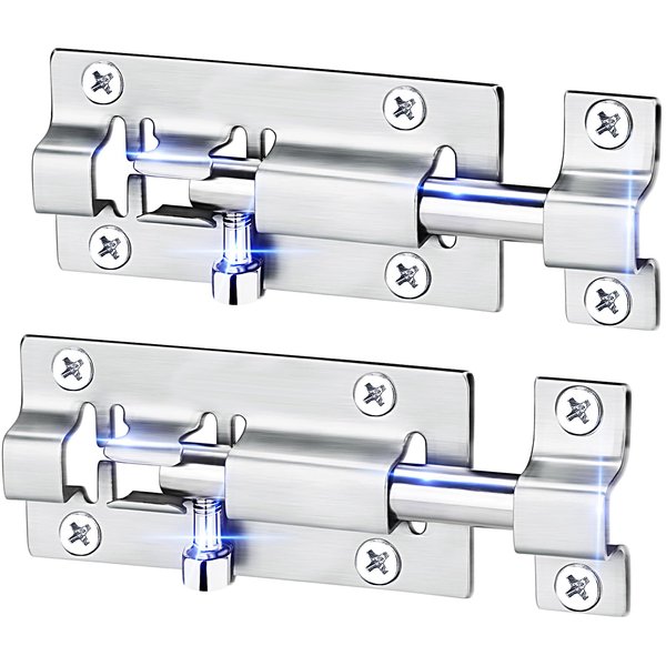 FATLODA 2 Pack Barrel Bolt Latch, Slide Bolt Latch 3 Inches Slide Latch Lock, Thickened Stainless Steel Sliding Lock for Door, Brushed Finish Sliding Bolt Lock, Sliding Bolt Latch with 12PCS Screws