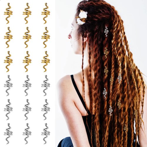 WLLHYF 18 Pieces Loc Snake Braid Accessories Metal Hair Clips Decoration Serpent Celtic Hair Cuffs Dreadlock Coil Hair Jewelry for Women Girls Gold Silver Valentine's Day