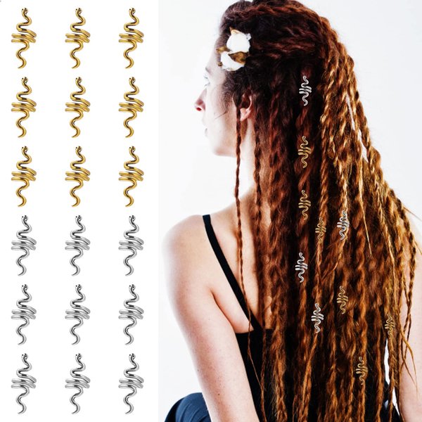 WLLHYF 18 Pieces Loc Snake Braid Accessories Metal Hair Clips Decoration Serpent Celtic Hair Cuffs Dreadlock Coil Hair Jewelry for Women Girls Gold Silver Valentine's Day
