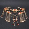 Oligage Women Gold Butterfly Hair Comb Traditional Chinese Wedding Headdress Accessories Red Pearl Stick Head Jewelry Bridal Headpiece