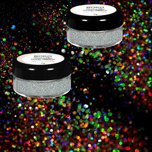 Boko Sparkle Glitter Powder 14g Cosmetic Holographic Silver Glitter Carnaval Body Makeup for Glitter Eyeshadow Lip Face Paint Nail Art Christmas Concert Party Rave Accessories - Rainbow