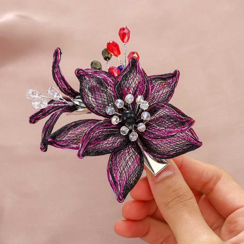Casdre Flower Wedding Hair Clip Black Red Rhinestone Bridal Hair Piece Hair Barrette Evening Part...