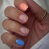 Short Press on Nails Square Spring Summer Fake Nails Flower False Nails with Small Floral Designs Blue Orange Glossy Glue on Nails Acrylic Full Cover Stick on Nails for Women and Girls 24PCS