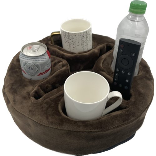Xchouxer Couch and Bed Cup Holder Pillow, Sofa Organizer Caddy for Drinks, Remotes, Phones, Snacks (Brown)