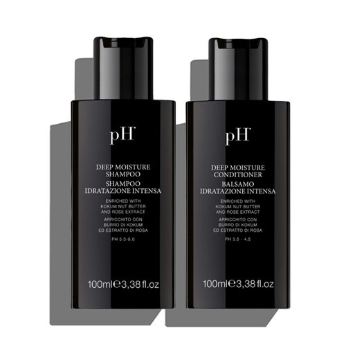 pH Labs Deep Moisture Travel Shampoo and Conditioner Set - Hydrating and Moisturizing Shampoo and Conditioner - Dry Hair - Enriched with Kokum Nut Butter and Rose Extract (3.38 oz each)