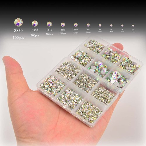 NCB 8000pcs Non Hotfix Rhinestones 10 Sizes Flatback Crystal Glass Rhinestones with Tweezers and Picking Pen for Nail Art Clothes Bags Phone Decorations Crafts DIY (001ab Crystal AB Mix SS3-SS30)