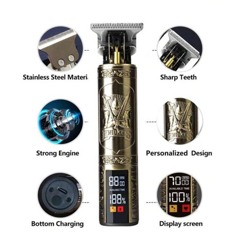 Men's Hair Clippers, Professional Hair and Beard Trimmer, T-Blade Edgers, Gold Close-Cut Cordless Clippers for Precise Haircuts